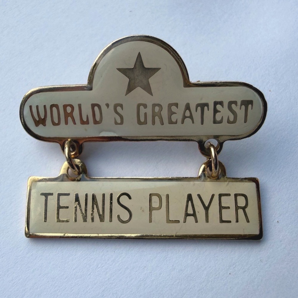 Vintage 1979 SWIB Worlds Greatest Tennis Player Enamel Pin Gold Tone Brooch Star